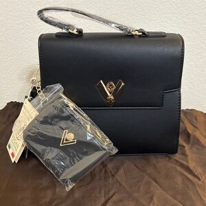 Valentino Orlandi Elegant Black Handbag with Gold Accents